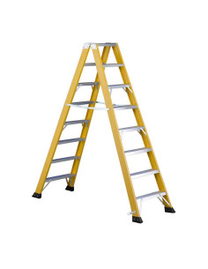 Escalera de fibra de vidrio de tijera con peldaño ancho y doble subida