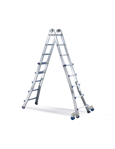 Escalera telescópica transformable en posición de tijera