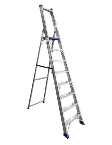 PRO8 | Escalera de aluminio con plataforma y guardacuerpos 8 peldaños