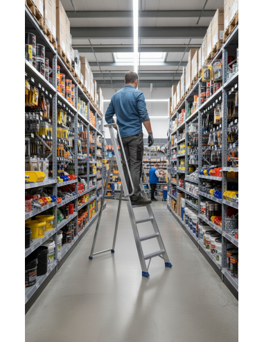 PRO VIP6 | Escalera extra resistente de aluminio con guardacuerpos y barandillas en uso