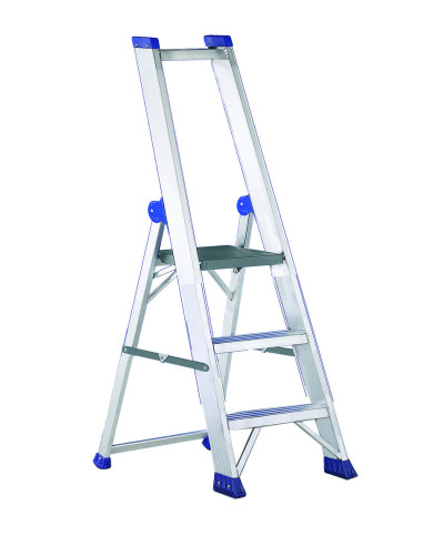 PRO MAX3 | Escalera de tijera de peldaño ancho con pasamanos y portaherramientas