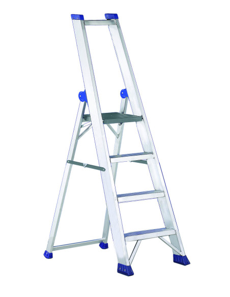 PRO MAX4 | Escalera de tijera de peldaño ancho con pasamanos y portaherramientas